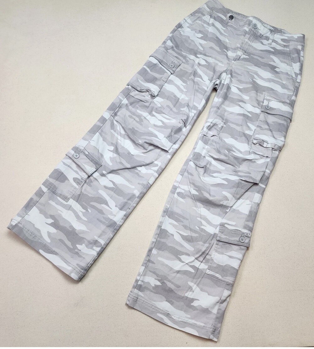 Wild Fable Women's Utility Cargo Gray Camo Stretch Wide Leg Pants Sz M 30/29